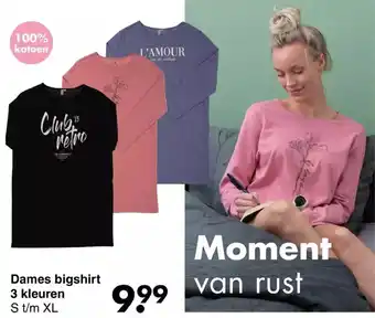 Wibra Dames bigshirt 3 kleuren S t/m XL 100% katoen aanbieding