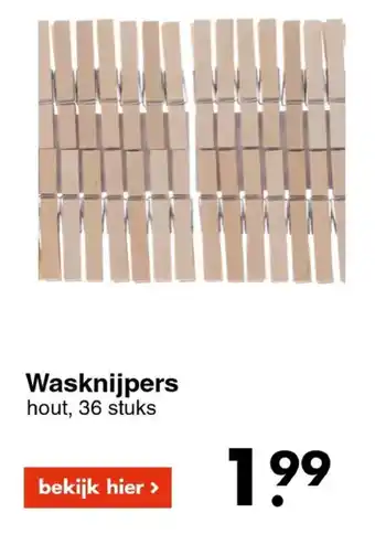 Wibra Wasknijpers hout, 36 stuks aanbieding