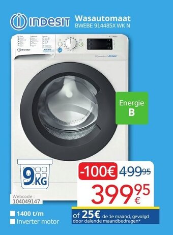 Eldi Indesit wasautomaat 9 kg BWEBE9144B5X WK N webcode: 104049147 aanbieding