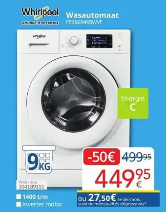 Eldi Whirlpool wasautomaat 9 kg FFBBE9468WVF webcode: 104189152 aanbieding