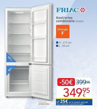 Eldi Friac koel/vries combinatie UD3353 webcode: 103023353 aanbieding