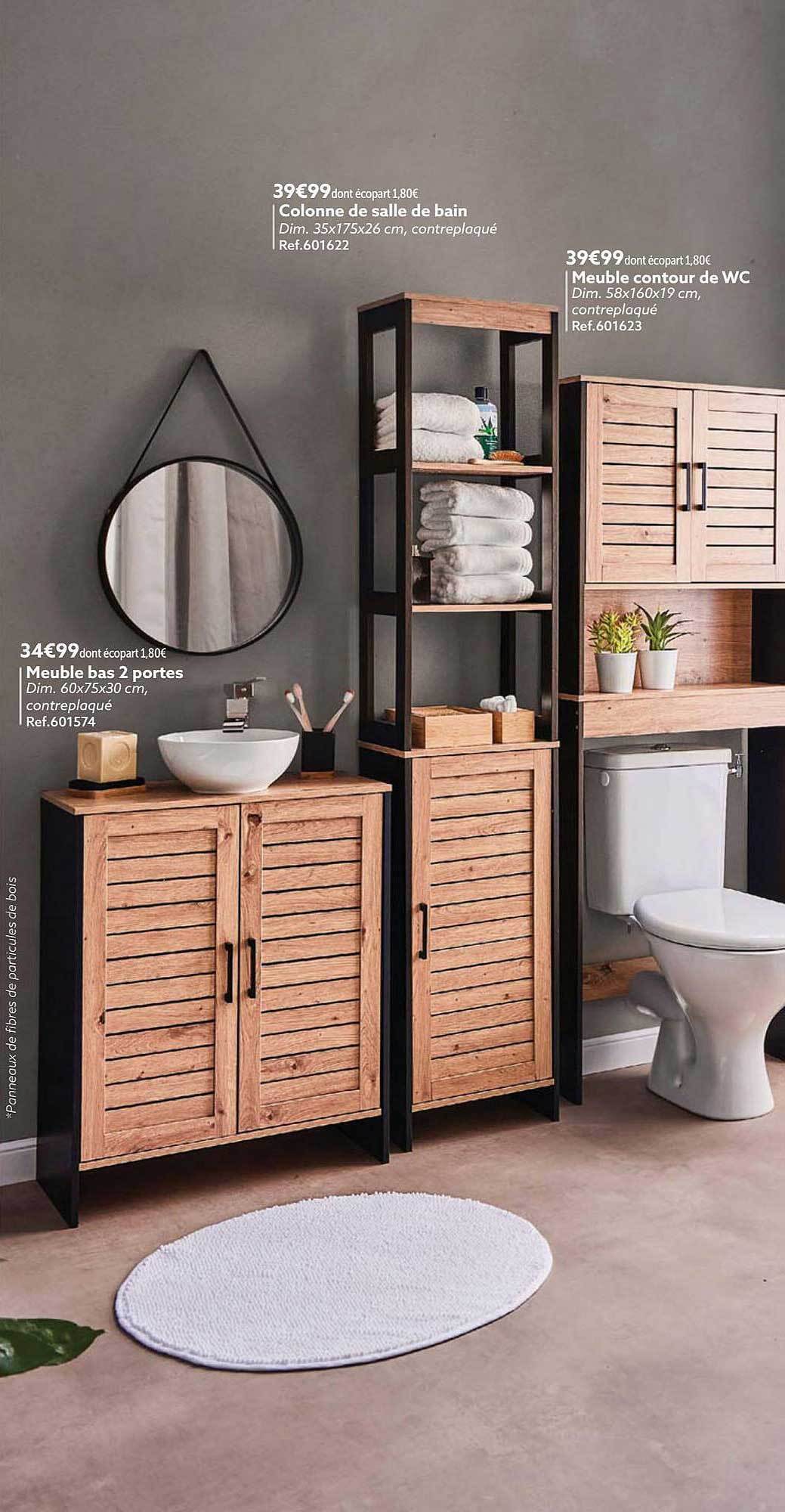 Meuble bas 2 portes, colonne de salle de bain, meuble contour de wc