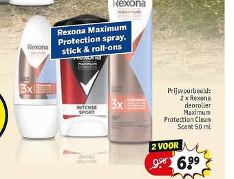 Kruidvat Rexona Maximum Protection Spray, Stick & Roll-ons aanbieding