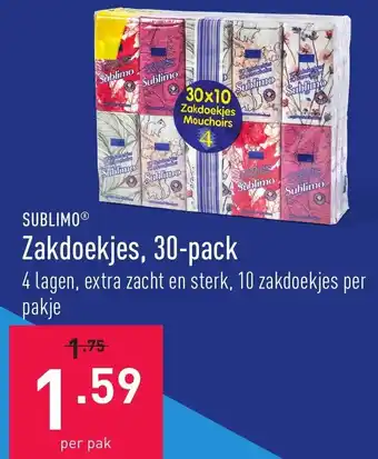 ALDI Sublimo Zakdoekjes, 30-pack aanbieding