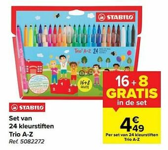 Set van 24 kleurstiften trio a-z