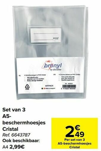 Carrefour Set van 3 a5- beschermhoesjes cristal aanbieding