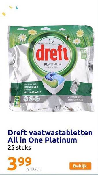 Action Dreft vaatwastabletten all in one platinum aanbieding