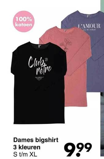 Dames bigshirt 3 kleuren