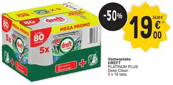 Cora Dreft vaatwastabs platinum plus deep clean 5 x 16 tabs aanbieding