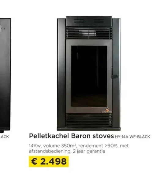 Pelletkachel baron stoves hy14a wfblack promotie bij Molecule