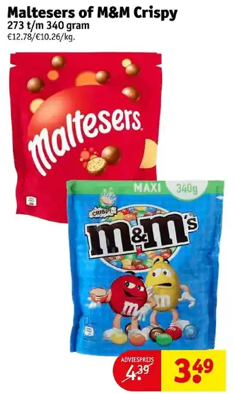 Kruidvat Maltesers of M&M crispy 340g aanbieding