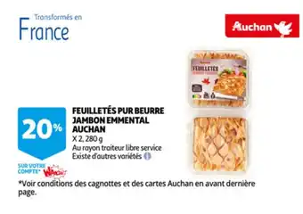Auchan Auchan feuilletes pur beurre jambon emmental x2, 280g aanbieding