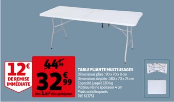 Auchan Table pliante multi usages 90x70x8cm aanbieding