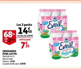 Auchan Lactel Croissance eveil pack de 6 x 1L aanbieding