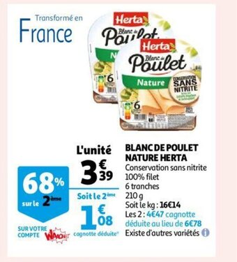 Auchan Blanc De Poulet Nature Herta aanbieding