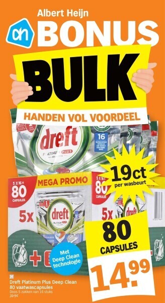 Albert Heijn Dreft platinum plus deep clean 80 vaatwascapsules aanbieding