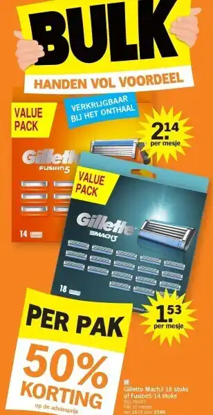 Albert Heijn Gillette mach3 18 stuks of fusion5 14 stuks aanbieding
