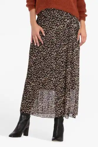 Geisha zwarte plisserok met bruine print
