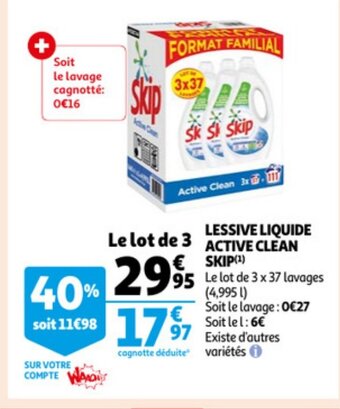 Auchan Skip Lessive Liquide Active Clean aanbieding