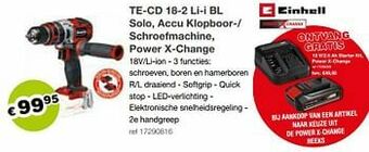 Einhell te-cd 18-2 li-i bl solo, accu klopboor-- schroefmachine, power x-change