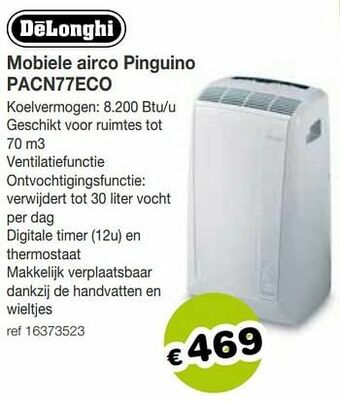 Delonghi mobiele airco pinguino pacn77eco