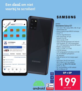 ALDI Samsung Smartphone Galaxy A31 aanbieding