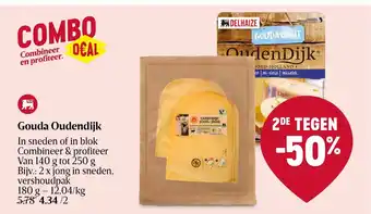 Delhaize Gouda outdendijk jong in sneden 2 x 180g aanbieding