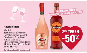 Delhaize Martini aperitiefdrank roseaperitief 2 x 75cl aanbieding
