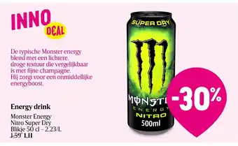 Delhaize Monster Energy drink nitro super dry blikje 50cl aanbieding