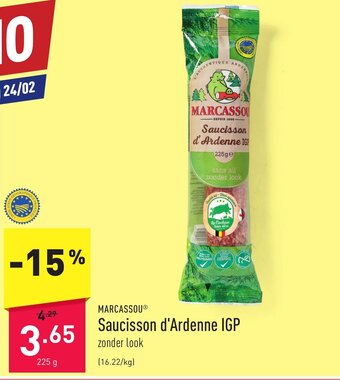 ALDI Marcassou Saucisson d'ardenne IGP 225g aanbieding