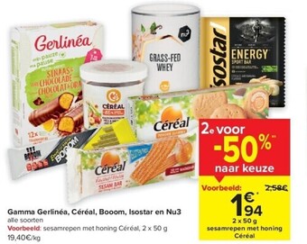 Carrefour Gamma gerlinéa, céréal, booom, isostar en nu3 aanbieding