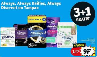 Kruidvat Always, always dailies, always discreet en tampax aanbieding