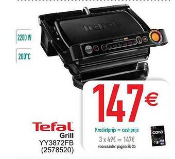 Cora Tefal Grill Yy3872 Fb aanbieding