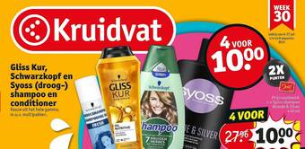 Kruidvat Gliss Kur, Schwarzkopf En Syoss (droog-) Shampoo En Conditioner aanbieding