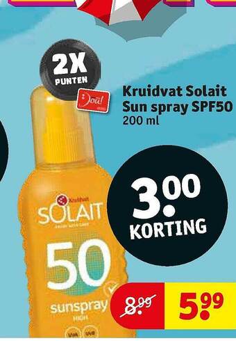 Kruidvat Kruidvat Solait Sun Spray SPF50 aanbieding