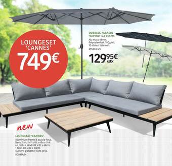 HandyHome Loungeset 'cannes' , Dubbele Parasol 'rapino' 4.5x2.7m aanbieding