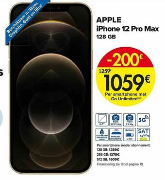 Carrefour Apple Iphone 12 Pro Max 128 Gb aanbieding