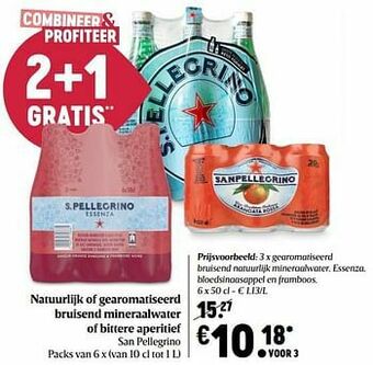 Delhaize San pellegrino gearomatiseerd bruisend natuurlijk mineraalwater, essenza, bloedsinaasappel en framboos aanbieding