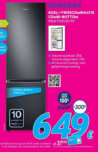 Krëfel Samsung Koel-/ Vriescombinatie Combi-Bottom RB36T605CB1/EF aanbieding