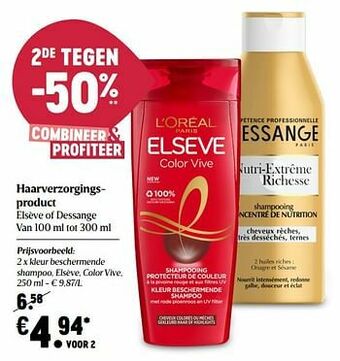 Delhaize Kleur beschermende shampoo, elsève, color vive aanbieding