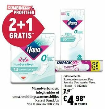Delhaize Maandverbanden, pure sensitive ultra regular, nana aanbieding