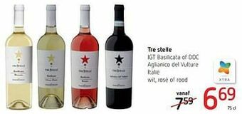 Tre stelle igt basilicata of doc aglianico del vulture italië wit, rosé of rood