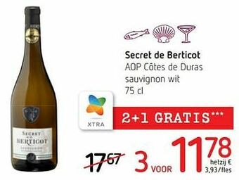Spar Colruyt Secret de berticot aop côtes de duras sauvignon wit aanbieding