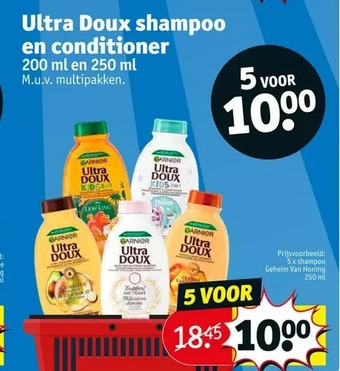 Kruidvat Ultra doux shampoo en conditioner 200 ml en 250 ml aanbieding