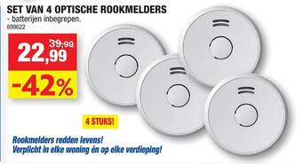 Hubo Set van 4 optische rookmelders aanbieding