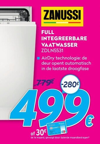 Krëfel Zanussi Full Integreerbare Vaatwasser ZDLN5531 aanbieding