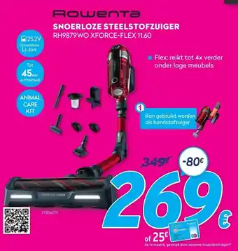 Krëfel Rowente Snoerloze Steelstofzuiger RH9879WO XFORCE-FLEX 11.60 aanbieding