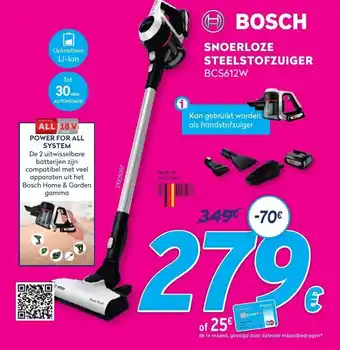 Krëfel Bosch Snoerloze Steelstofzuiger BCS612W aanbieding