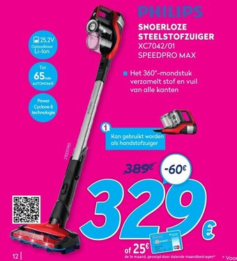 Krëfel Philips Snoerloze Steelstofzuiger XC7042/01 Speedpro Max aanbieding
