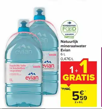 Carrefour Evian Natuurlijk mineraalwater 2 x 6L aanbieding